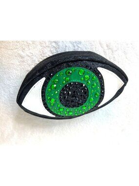 Bath & Body Works Eyeball Clutch Cosmetic Bag Glitter Rhinestone 8.5 inches NWOT